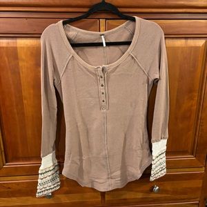 Free People Tan Knit Cuff Henley